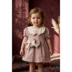 Babydonat Kız Çocuk Pudra Vintage Çiçek Nakışlı Elbise ve Şeker Figürlü Çanta Seti - Bohem Stil Çocuk Elbisesi - 5 Yaş