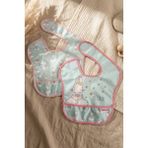 Babydonat Mallow Bunny Sıvı Geçirmez Leke Tutmaz 2'li Bebek Mama Önlüğü Seti - Tavşan Desenli, Mama Cepli, Cırtlı Mint-Pembe 0-12 Ay - Çok Renkli - Standart