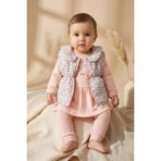 Babydonat Mia Kız Bebek Pembe Çiçekli Şişme Yelekli Üçlü Kombin Takım - Pamuklu Tavşan Baskılı Tunik ve Fitilli Tayt Seti - 3 - 6 Ay - Somon