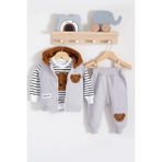 Babydonat Peluş Ayıcık Desenli Kapişonlu 3'lü Erkek Bebek Takımı - 3 - 6 Ay - Gri