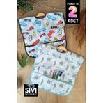Babydonat Play - Dolphin Desenli Sıvı Geçirmez Kolsuz 6-24 Ay 2'li Aktivite ve Mama Önlüğü - Çok Renkli - Standart
