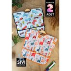 Babydonat Play Graffe Desenli Sıvı Geçirmez Kolsuz 6-24 Ay 2'li Aktivite ve Mama Önlüğü - Çok Renkli - Standart