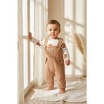 Babydonat Teddy Sage Erkek Bebek Gofre Salopet ve Ayıcıklı Body 2'li Takım Çorap Hediyeli - Pamuklu Kahverengi Bahçıvan Tulum Seti - 3 - 6 Ay