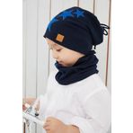 Babygiz Erkek Çocuk Lacivert Mavi Yıldızlı Bere Boyunluk Set Yumuşak Çift Katlı %100 Doğal Pamuklu Penye