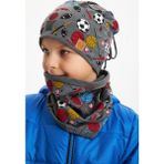 Babygiz Füme Erkek Çocuk Renkli Figürlü Bere Boyunluk Set Yumuşak Çift Katlı %100 Doğal Pamuklu Penye - 1 - 3 Yaş