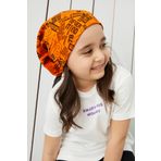 Babygiz Kız Çocuk Turuncu Siyah Figürlü Ip Detaylı 4 Mevsim Şapka Bere Buff -ultra Yumuşak Doğal Penye Kumaş BG850K01