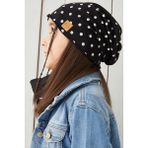 Babygiz Siyah Beyaz Puantiye Kız Çocuk Bebek Şapka Bere Yumuşak %100 Pamuklu Penye Trend Seri - 7 - 10 Yaş - Siyah - Beyaz