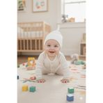 Babygiz Yenidoğan Kız Erkek Bebek %100 Pamuklu Penye Extra Yumuşak Hafif Terletmez Bere Beyaz