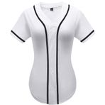 babyhealthy Kadın Beyzbol Forması Düğmeli Düz Tişörtler Hip Hop Softbol Spor Aktif Tişört, Beyaz, 4XL