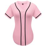 babyhealthy Kadın Çizgili Beyzbol Forması Düğmeli Düz Softball Hip Hop Tişörtleri Spor Aktif Tişört, Pembe, M