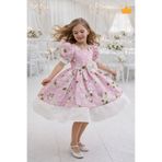 Babyhola 1-10 Yaş Balon Kol Çiçek Desenli Saten Kız Çocuk Abiye Balo Elbise 7153