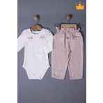 Babyhola 1-3 Yaş Kız Bebek Çocuk Çıtçıtlı Badi Pantolon Şık Alt Üst 2'li Takım Bayramlık 2327