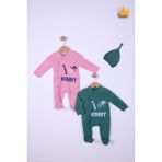 Babyhola %100 Pamuk I Love Mummy 2'li Çıtçıtlı Patikli Tulum Önlük Bere 4'lü Takım 539 - Pembe - 3 - 6 Ay