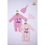 Babyhola %100 Pamuk I Love Mummy 2'li Çıtçıtlı Patikli Tulum Önlük Bere 4'lü Takım 539 - Somon - 3 - 6 Ay