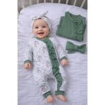 Babyhola %100 Pamuk Yeşil Çiçekli 2'Li Tulum Saç Bandı 4'Lü Set 458