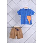 Babyhola 2'li Tişört Keten Şort Erkek Bebek Çocuk Bayramlık Alt Üst Takım Elbise 02011 - 0- Koyu Mavi - 9 - 12 Ay