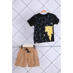 Babyhola 2'li Tişört Keten Şort Erkek Bebek Çocuk Bayramlık Alt Üst Takım Elbise 02011 - 000-Siyah - 6 - 9 Ay