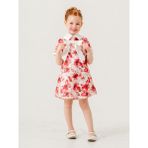 Babyhola 3-7 Yaş Japon Stil Bebe Yaka Çiçek Desenli Saten Kız Çocuk Özel Gün Elbise 7092 - Kırmızı