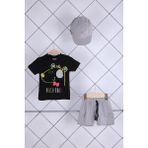 Babyhola 3'lü Tişört Keten Şort Şapka Erkek Bebek Çocuk Bayramlık Alt Üst Takım Elbise 02111 - 000-Siyah - 9 - 12 Ay
