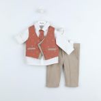 Babyhola 4'lü Kravatlı Yelek Gömlek Pantolon Erkek Bebek Çocuk Bayramlık Alt Üst Takım Elbise 15061 - Kahve - 3 - 6 Ay
