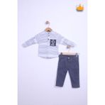 Babyhola Hakim Yaka Gömlek Kot Pantolon Erkek Bebek Çocuk Alt Üst Spor Takım Elbise 2143 - Füme - 1,5 - 2 Yaş
