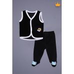Babyhola Kadife Yelek Patikli Pantolon Unisex Bebek 2'li Set Siyah - 6 - 9 Ay - Lacivert