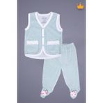 Babyhola Kadife Yelek Patikli Pantolon Unisex Bebek 2'li Set Yeşil - 3 - 6 Ay - Krem