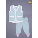Babyhola Kadife Yelek Patikli Pantolon Unisex Bebek 2'li Set Yeşil - 6 - 9 Ay - Beyaz