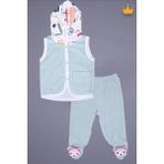 Babyhola Kadife Yelek Patikli Pantolon Unisex Bebek 2'li Set Yeşil - 6 - 9 Ay - Mavi