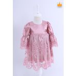 Babyhola Kız Bebek Bayramlık Uzun Kollu Mevlüt Kıyafeti Yenidoğan Dantelli Saten Abiye Elbise