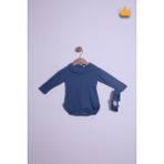 Babyhola Kız Bebek Triko Bandana Badi 2'li Set Yenidoğan Konsept Çekim Kostümü 9000 - 9 - 12 Ay - Mavi