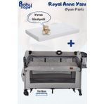 BabyHope Royal Anne Yanı Oyun Parkı Beşik 70x110 cm Yatak Hediyeli Gri Gri