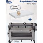 Babyhope Royal Anne Yanı Oyun Parkı Beşik 70X110 Cm Yatak Hediyeli Gri