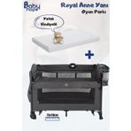 BabyHope Royal Anne Yanı Oyun Parkı Beşik 70x110 cm Yatak Hediyeli Koyu Gri Koyu Gri