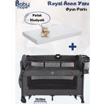 Babyhope Royal Anne Yanı Oyun Parkı Beşik 70X110 Cm Yatak Hediyeli Koyu Gri