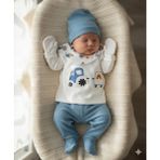 Babyim %100 Pamuk Erkek Bebek Yenidoğan 5'li Hastane Çıkış Seti - 0 - 3 Ay - Mavi