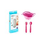 Babyjem Cam Rende + Dökülmeyen Tabak Pembe + Mama Kaşık Çatal Takımı Kırmızı