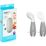 Babyjem Cam Rende + Gri Açılı Mama Kaşık Çatal Takımı