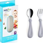 Babyjem Cam Rende + Gri Paslanmaz Çelik Çatal Kaşık Seti