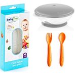 Babyjem Cam Rende + Vakumlu Mama Tabağı Gri + Mama Kaşık Çatal Takımı Sarı