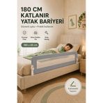 Babylike 180 cm Katlanır Yatak Bariyeri Gri - Bebek Çocuk Güvenlik Bariyeri, Düşme Önleyici Koruyucu Bariyer