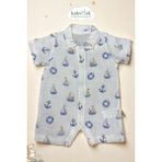 Babymet %100 Pamuk Erkek Bebek Müslin Tulum – Denizci Desen, Çıtçıtlı, Yumuşak&Doğal - Beyaz - Mavi - 3 Ay