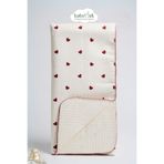 Babymet %100 Pamuk Müslin Pike Bebek Battaniyesi 100x100 cm – Çift Taraflı Kalp Desenli, Doğal