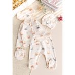Babymod %100 Pamuk Tavşan Desenli 5'li Kız Erkek Bebek Hastane Çıkışı Bebek Takımı - 0 - 3 Ay - Ekru
