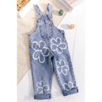 Babymod Çiçek Baskılı Denim Kız Çocuk Salopet Kot Tulum - Mavi - 5 - 6 Yaş