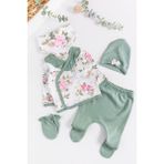 Babymod Çiçek Desenli 5 Parça Kız Bebek Hastane Çıkışı Bebek Takımı - 0 - 3 Ay - Yeşil