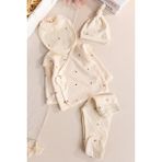 Babymod Çiçek Desenli 5'li Pamuklu Natural Kız Bebek Hastane Çıkışı Bebek Takımı - Ekru - 0 - 3 Ay