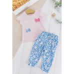 Babymod Çiçek Desenli Fiyonklu 2'li Yazlık Kız Çocuk Takım10 - 1 Yaş - Pudra