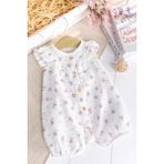 Babymod Çiçek Desenli Müslin Yazlık Kız Bebek Tulum - Beyaz - 6 - 9 Ay
