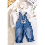 Babymod Denim 3'lü Erkek Bebek Salopet Kot Tulum Takım - Mavi - 1 Yaş
